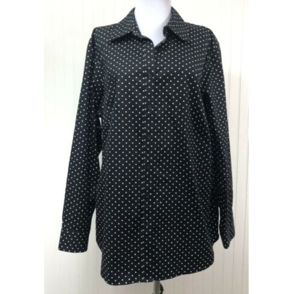 Jones New York 1X Polka Dots Blouse 100% Cotton